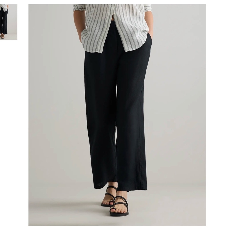 Quince Black 100% European Linen Pleated Trouser